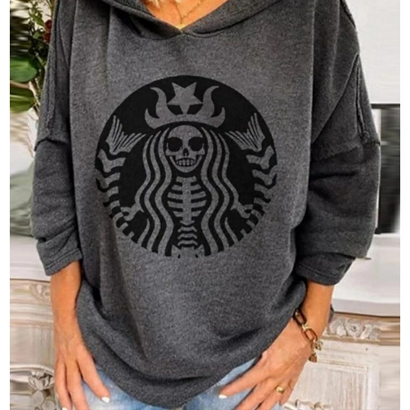 🖤Gray Hooded Long Sleeved Starbucks Skeleton - Picture 2 of 2